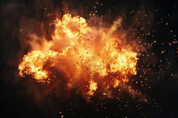Realistic fiery explosion over a black background  Realistic fiery explosion over a black background