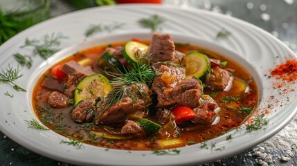 The cuisine of Bosnia and Herzegovina. Lamb stew with zucchini.
