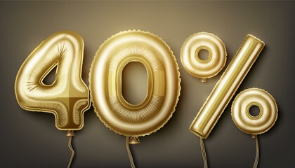 eye-catching golden balloon text announcing a "40 percent sale Vector realistic isolated text of 40 percent sale number background