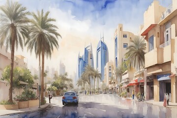 Obraz premium Manama Bahrain Country Landscape Illustration Art