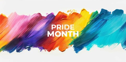 Fototapeta premium Happy Pride Month, Rainbow colored brush strokes on a white background, in the style of LGBT flag