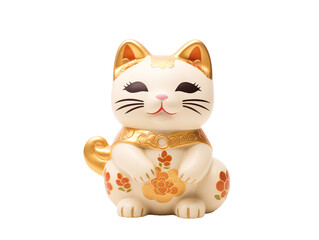 a white and gold cat statue