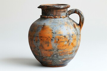 Old clay jug isolated on a white background,  Antique ceramic jug