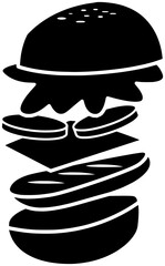 meat illustration burger silhouette fast logo food icon hamburger outline beef meal cheeseburger grilled sandwich snack unhealthy restaurant lunch shape cheese bun bread for vector graphic background