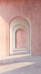 Pink arched hallway with a tiled floor