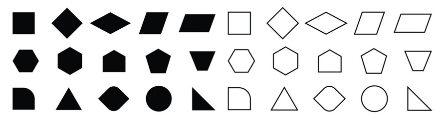 Vector basic shapes collection. Geometric formal shape. minimalist basic figure, Polygonal elements. Trendy  circles, hexagon, triangle flat style. 