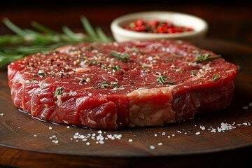 Obraz premium Prime ribeye with seasoning close-up shot