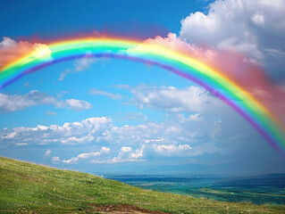 Vibrant rainbow arches across the sky, symbolizing God's promise in a raw, artistic style.