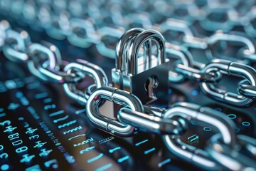 Lock trust network lock data integrity online data security key; laptop secure infrastructure padlock under OTP.