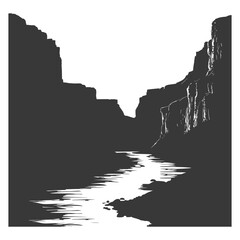 Silhouette canyon and river black color only