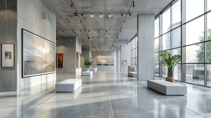 Contemporary Canvas: Large Gallery Interior with Empty Boxes