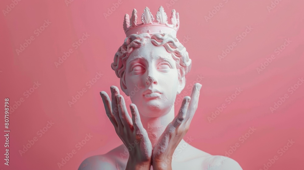 Poster Creative collage featuring Apollo statue and pink background.