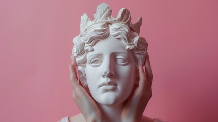 Creative collage featuring Apollo statue and pink background.