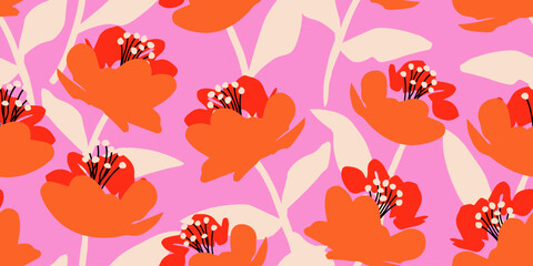 Exotic hand drawn flowers, seamless patterns with floral for fabric, textiles, clothing, wrapping paper, cover, banner, home decor, abstract backgrounds.