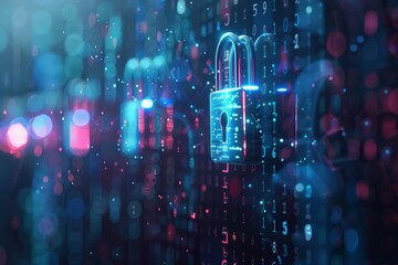 Fototapeta premium Security user privacy cyber simulation shield connection cyber data; management cybersecurity software data lock visual.