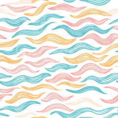 colorful wave doodle seamless pattern pastel color isolated on transparent or white backgroud png cutout clipping path