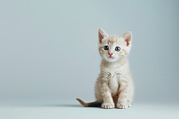 Cute little british shorthair kitten sitting on grey background