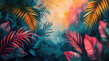 abstract tropical foliage with oil painting style