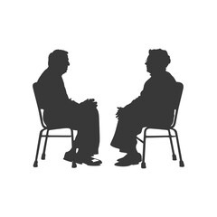 Silhouette elderly man and elderly women were sitting while talking black color only