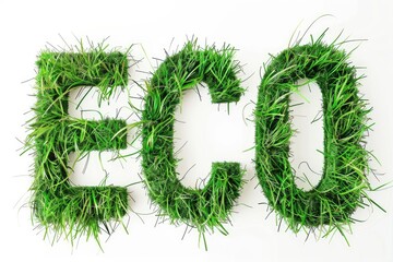Word ECO made of green grass on white background