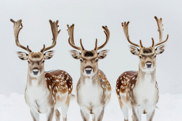 Three deer with antlers, poised