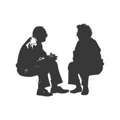 Silhouette elderly man and elderly women were sitting while talking black color only