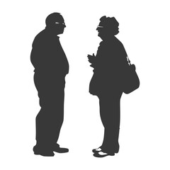 Silhouette elderly man and elderly women were standing while talking black color only