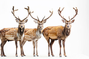 Three deer with antlers, poised