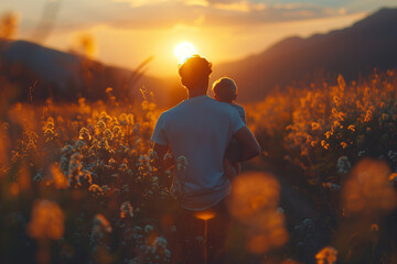 Father and his son walking. Father's Day