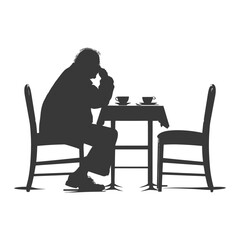 Silhouette elderly man sitting while talking black color only