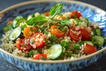 Chilled quinoa salad with vegetables and herbs