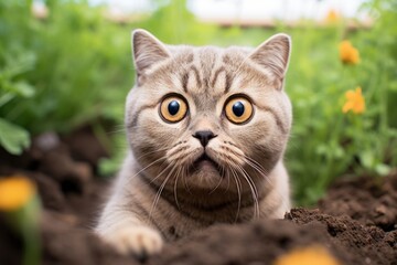 Headshot portrait photography of a happy scottish fold cat staring in white background