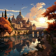 a picture of a cathedral with a sky and clouds in the background