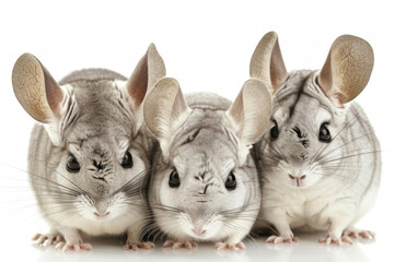 Three soft and curious chinchillas