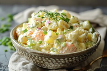 Classic German potato salad with cucumber onion and mayo