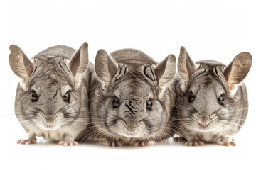 Three soft and curious chinchillas