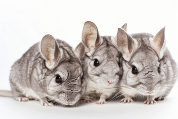 Three soft and curious chinchillas