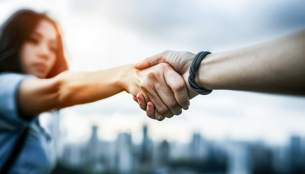 one person extending a hand to help another, help concept