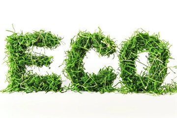 Word ECO made of green grass on white background