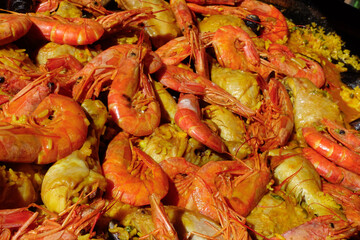 Close up of paella at a farmers market in the Provence France