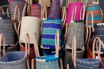 Colorful bags at a market  in France
