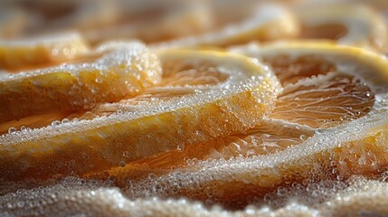   A close-up of several oranges with icing on one and the rest on the other