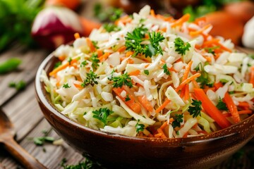 Close up of a coleslaw salad in a bowl with cabbage and carrots Turkish lahana salatasi - Powered by Adobe