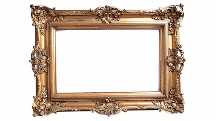 Large pompous golden antique picture frame with copy space, isolated over white background
