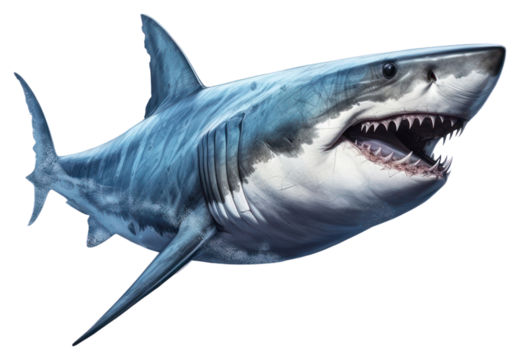 PNG Shark animal fish underwater, digital paint illustration. AI generated image