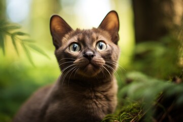 Obraz premium Medium shot portrait photography of a happy burmese cat exploring over forest background