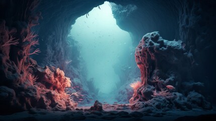 Cave system believed to be Poseidon's lair with coral formations - obrazy, fototapety, plakaty