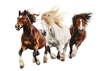 Three ponies mid-prance, joyful