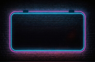 Obraz premium black brick wall background with neon frame sign with copy space and text area 