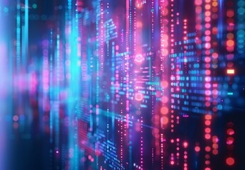 Obraz premium Big data visualization on tech background, showcasing artificial neural network information